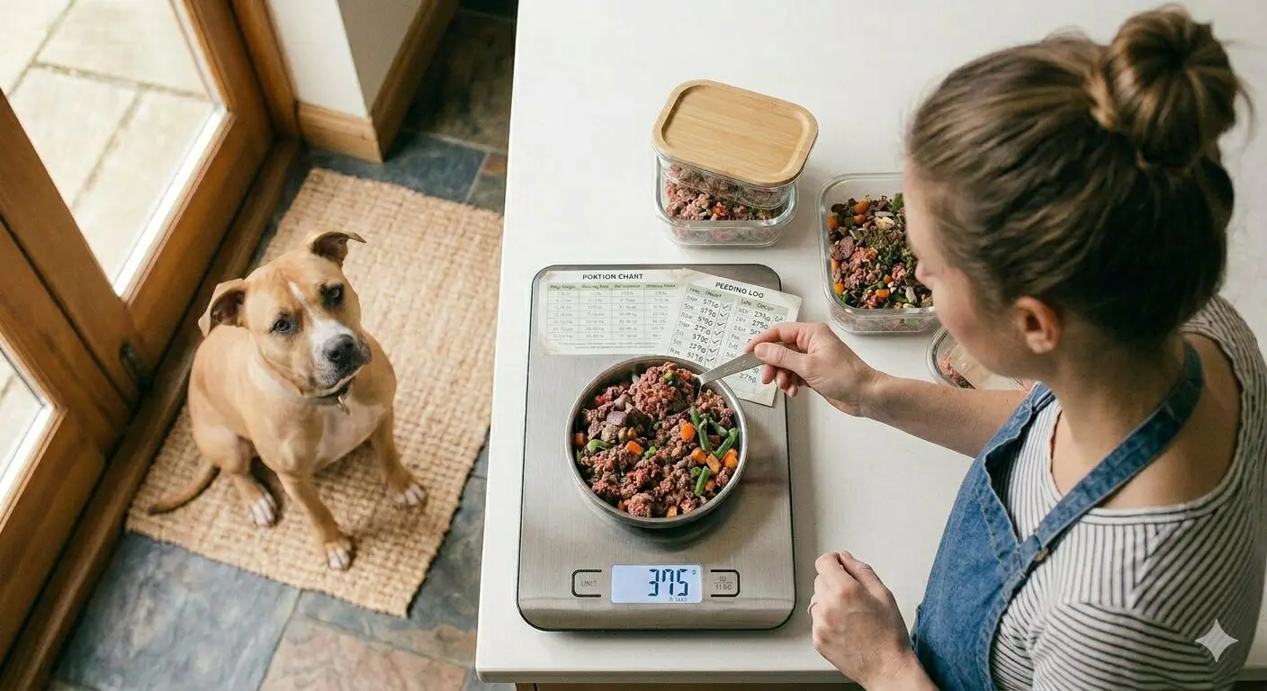 Raw dog food on a scale